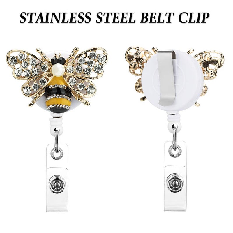 Soleebee Bling Bling Retractable Badge Reel Holder ID Badge Holder with Belt Clip for Nurse, 25.6 Inches Retractable Cord (Crystal Bee Yellow) - Image 3